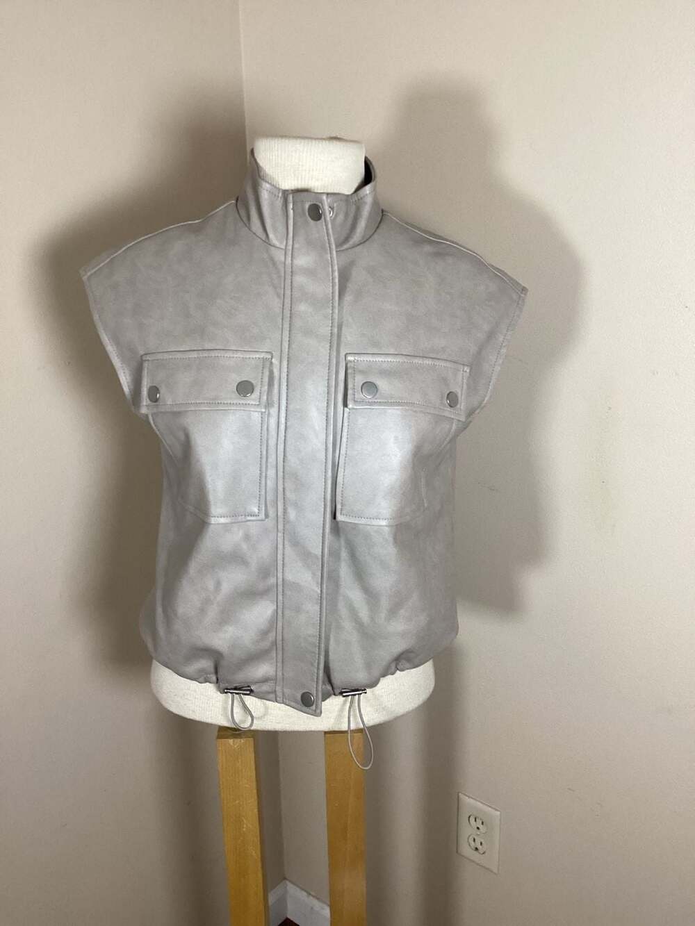 Bagatelle Collection Faux Leather Utility Vest with Adjustable Hem